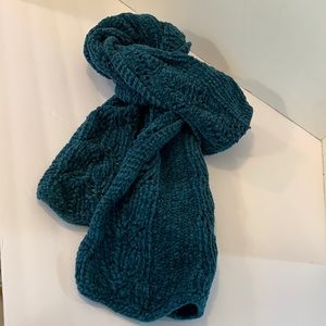 IRISH STYLE HANDKNIT SCARF/MUFFLER DEEP TEAL VELOUR COTTON 72” LONG/10” WIDE